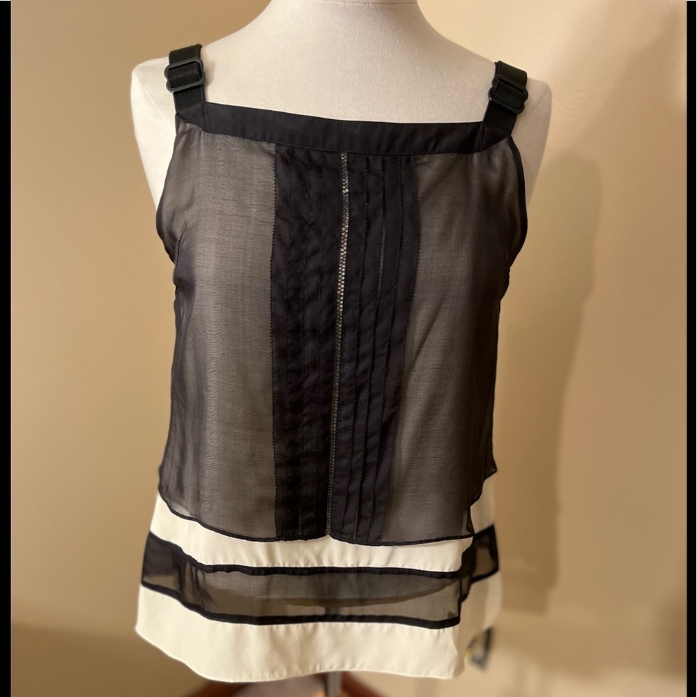 Rag & Bone Black/ Cream 100% Silk Top Sz 10 NWOT